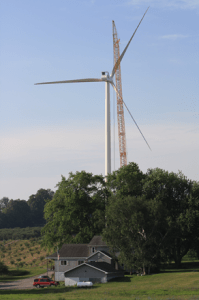 Figure 1-An industrial-scale wind turbine during installation near the Shineldecker home in Mason County, Michigan.